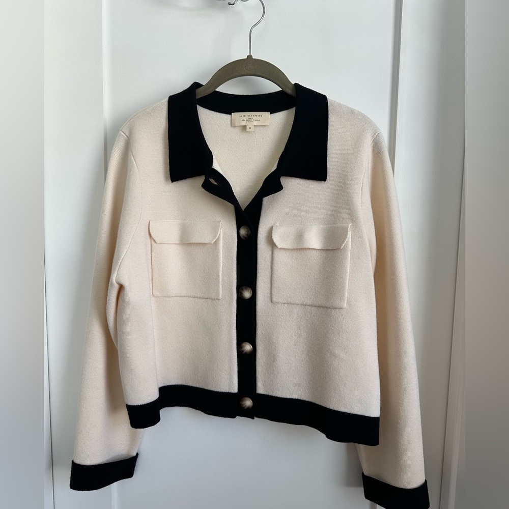 Sezane Betty Cardigan Ecru / Black - Size M